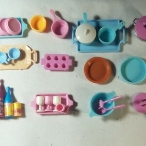 Vtg Barbie Dream Kitchen Accessories Mixed Lot Dishes Pots Pans Food Set
